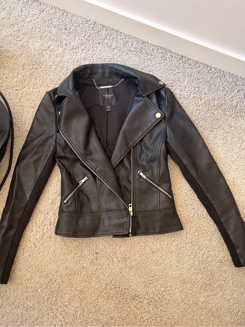 Ever New Black Faux Leather Asymmetrical Moto Jacket - size 2 petit